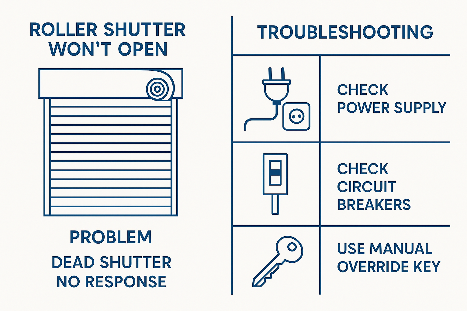 Troubleshooting diagram for non-responsive shutters