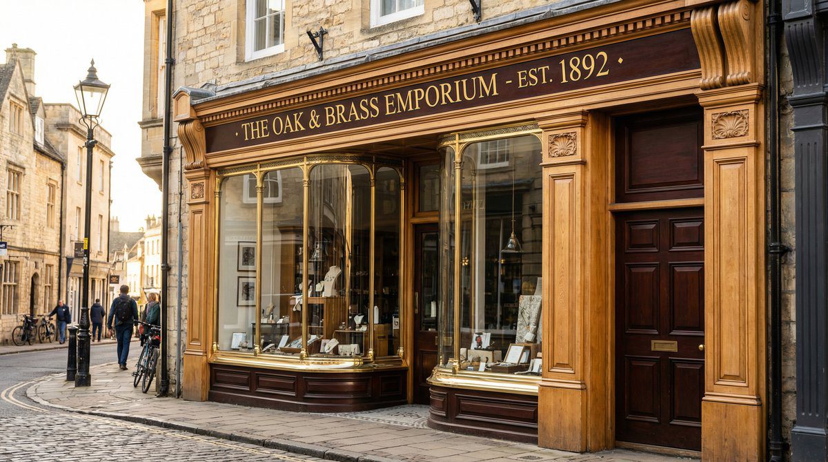 Traditional timber shop front with wooden frames