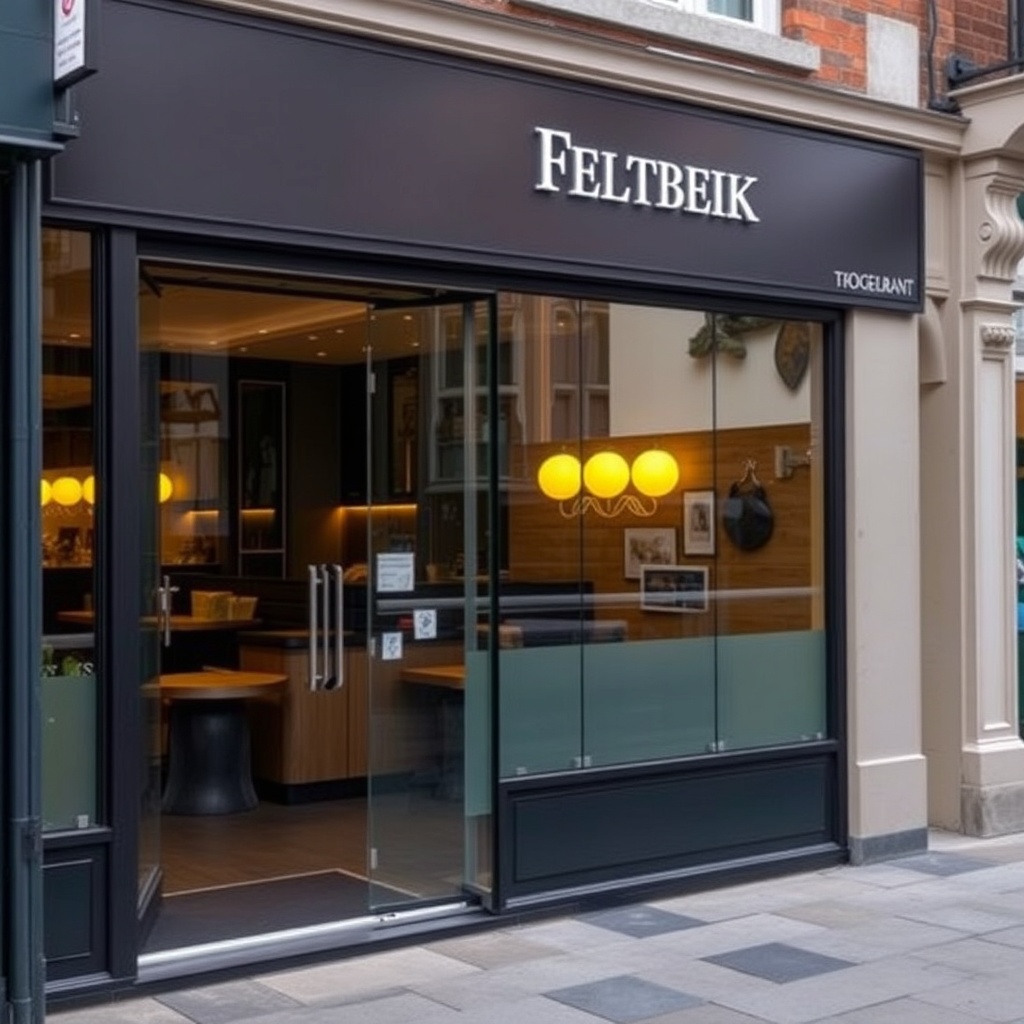 Toughened glass shop front with automatic door for restaurant