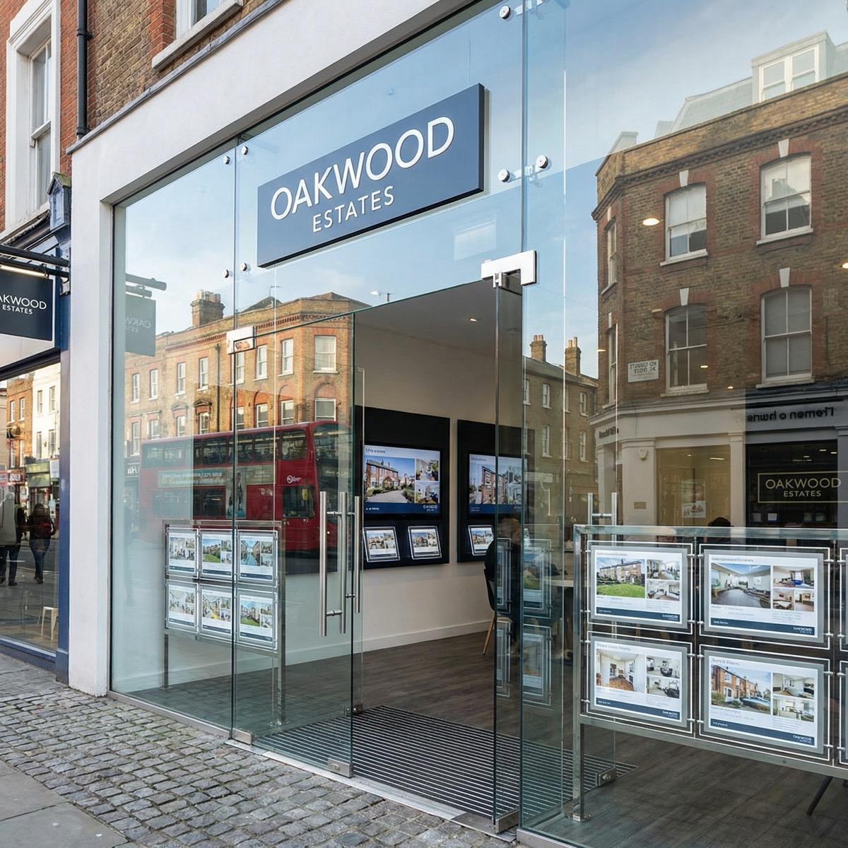 Toughened glass shopfront for estate agent office