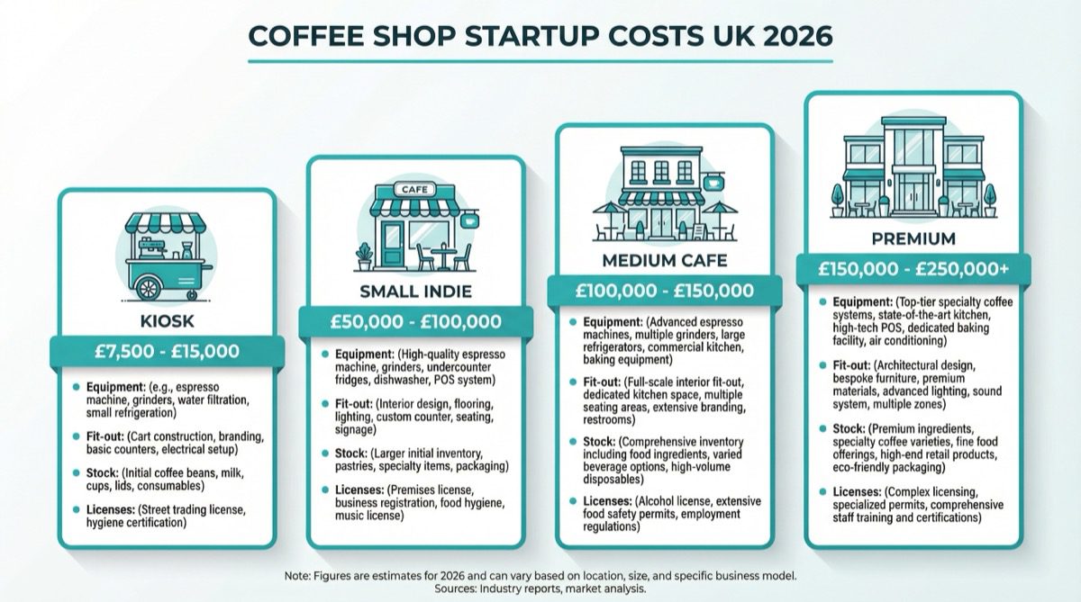 Coffee shop startup costs UK 2026 four tiers